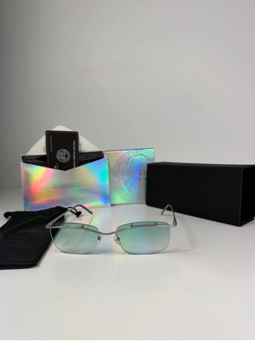 Gucci DeadStock Tom Ford Y2K Rimless Sunglasses GG 1654 T5T Teal Brow Bar Set